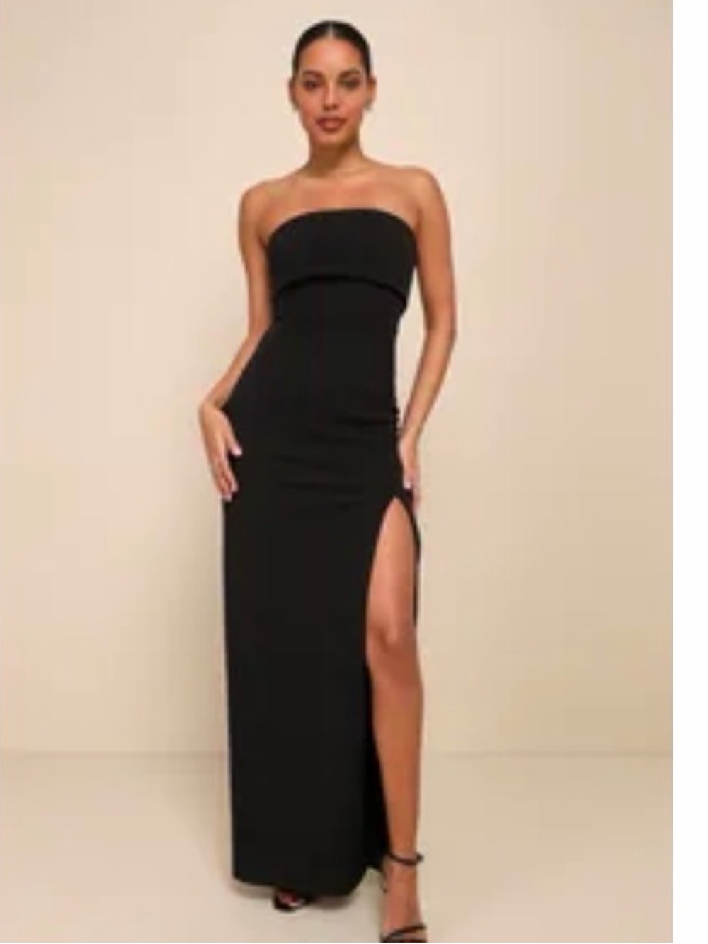 Lulu's Black Strapless Maxi Dress with Side Slit